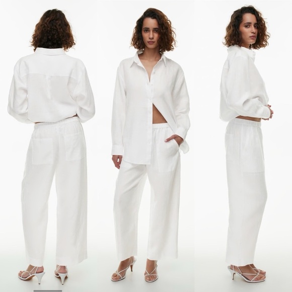 NWT Aritzia Little Moon Carlo Linen Pant White Small Organic linen relaxed pants - Picture 1 of 13